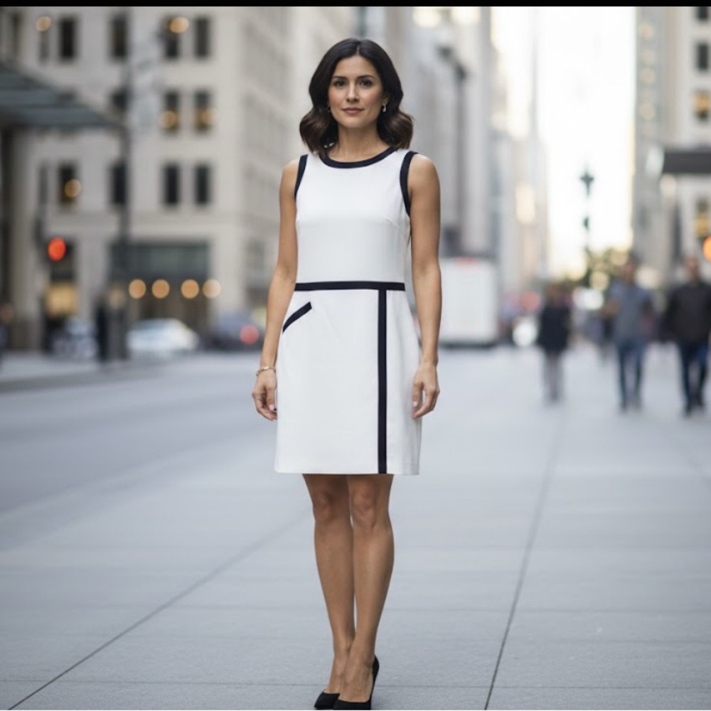 Lauren Ralph Lauren Ivory and Navy Sleeveless Dress